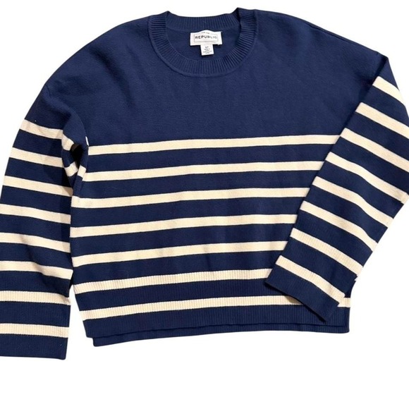 For The Republic Navy Cream Striped Sweater Small Nautical - Picture 1 of 6
